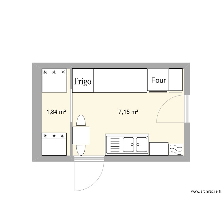 Cuisine actuelle - 59140. Plan de 2 pièces et 9 m2