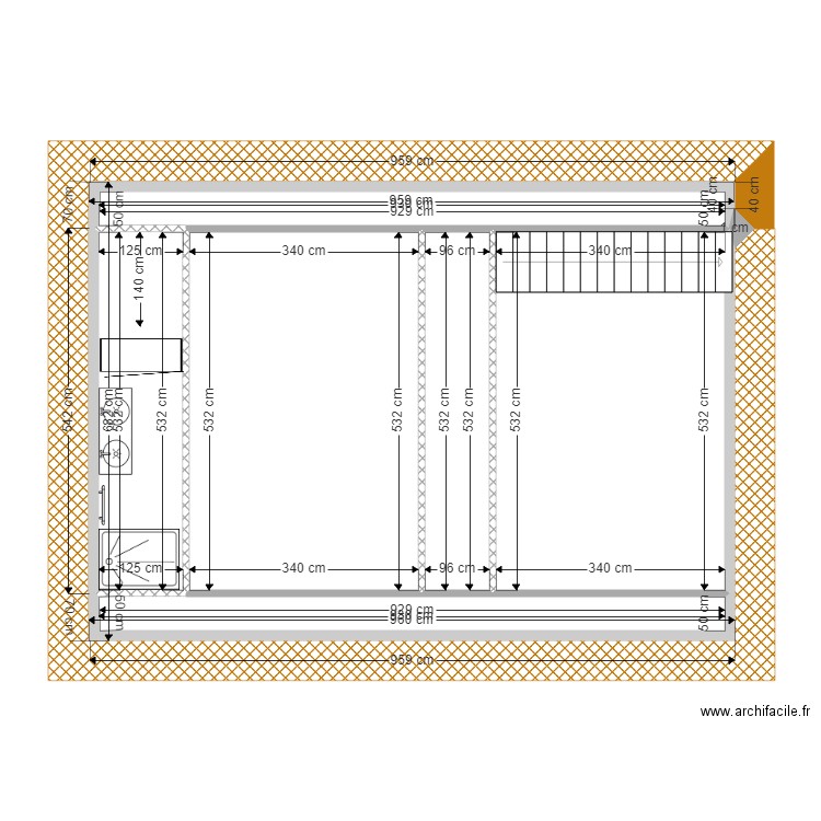 Etage Clement. Plan de 7 pièces et 57 m2