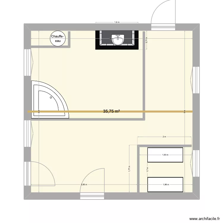 sdb!merville. Plan de 1 Pièce et 36 m²