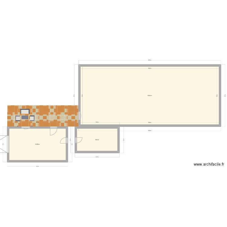 extension. Plan de 3 pièces et 214 m2