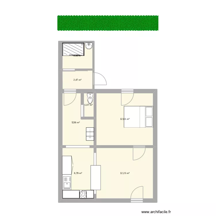 Maison Serge selon Ste Maman. Plan de 7 pièces et 44 m²