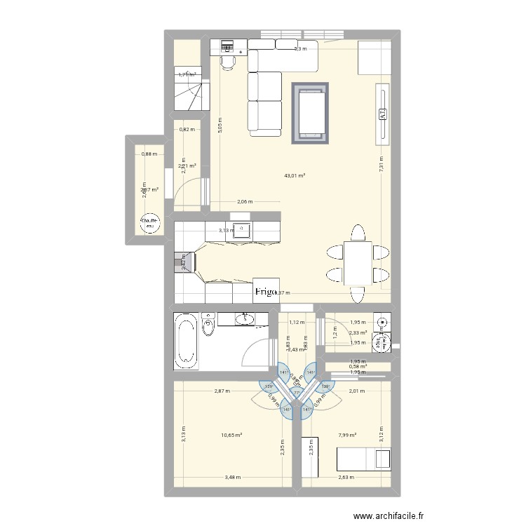 Biencourt. Plan de 9 pièces et 73 m2