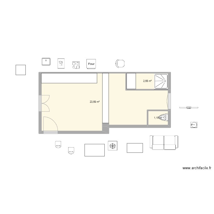 Plan LLL. Plan de 3 pièces et 28 m2