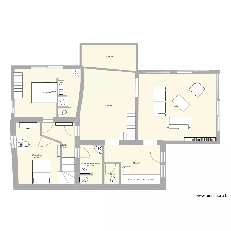 PLAN PROJECTION MAISON 2. Plan de 9  et 124 m²