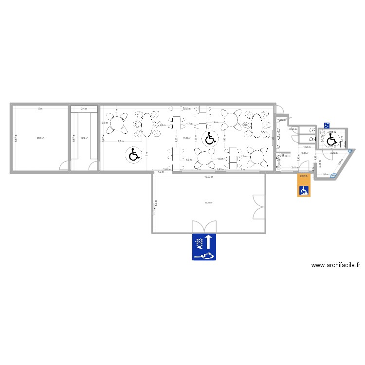 WC PMR. Plan de 8 pièces et 213 m2