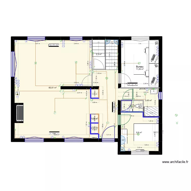 RDC - Electricit&eacute; 032026. Plan de 8  et 89 m²