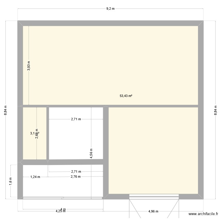 beziers. Plan de 2 pièces et 57 m2