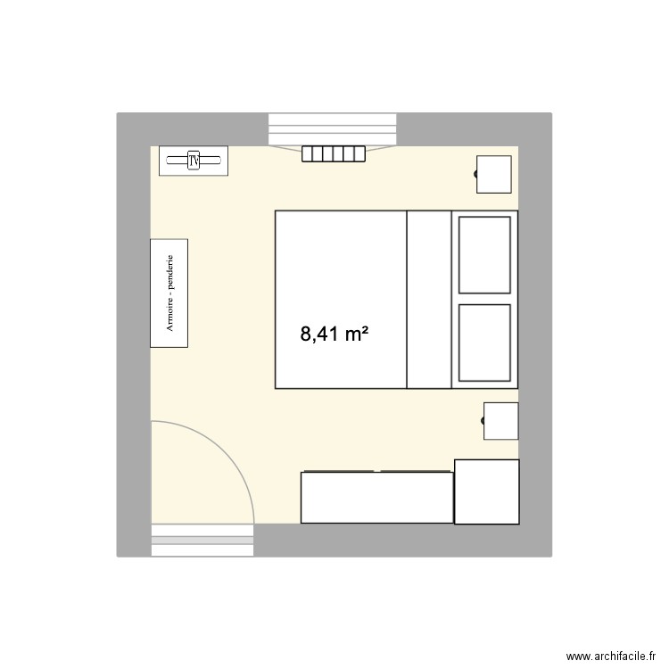 chambre. Plan de 1 pièce et 8 m2