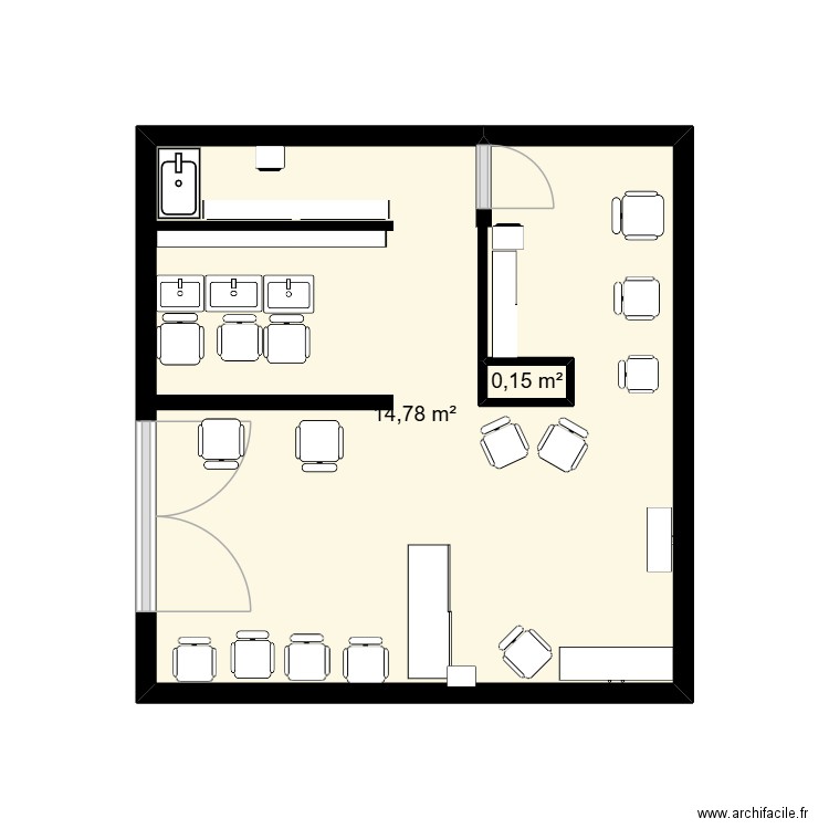 vente. Plan de 2 pièces et 15 m2