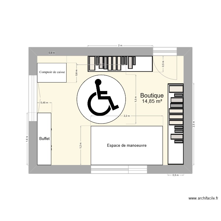 Intérieur après travaux. Plan de 1 pièce et 15 m2