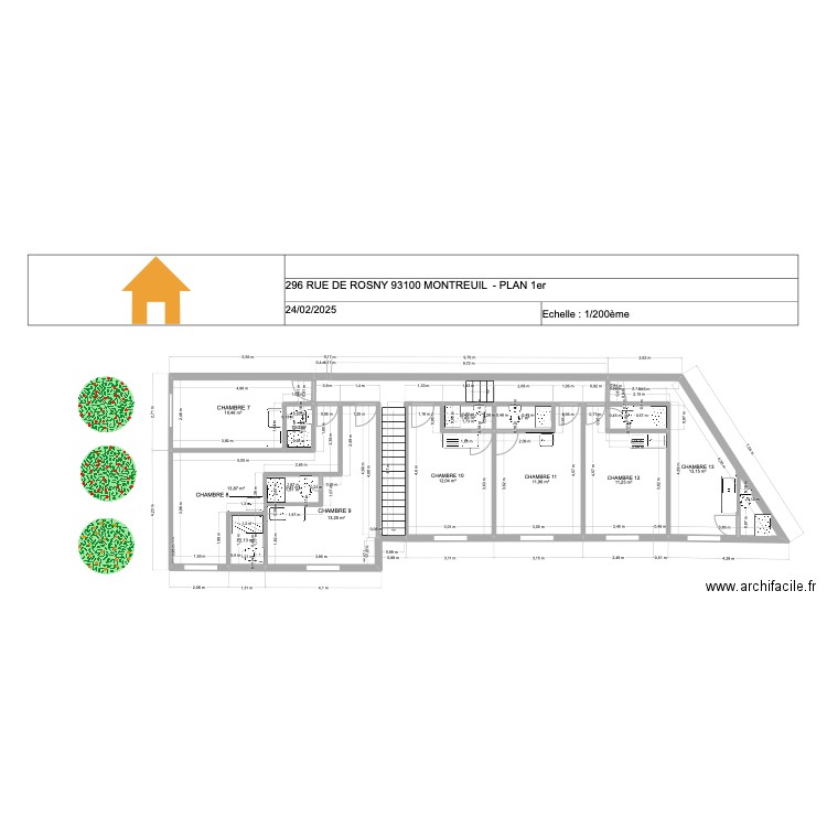MONTREUIL ROSNY 1er etage. Plan de 12 pièces et 95 m2