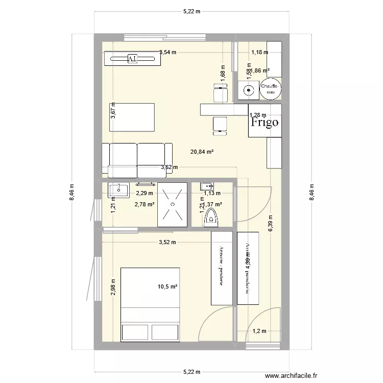dependance. Plan de 5 pièces et 37 m²