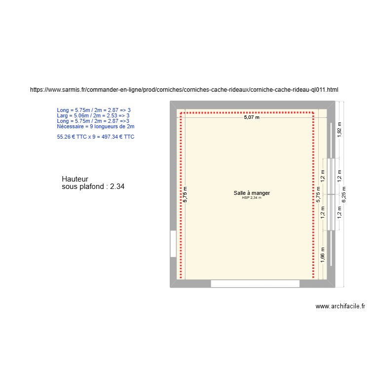Cimaises Salle à Manger. Plan de 1 pièce et 29 m2