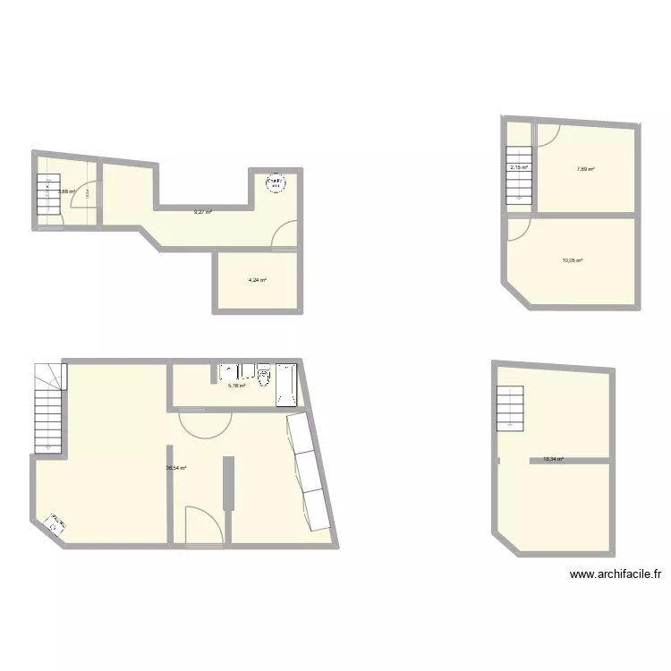 Maison. Plan de 9  et 97 m²