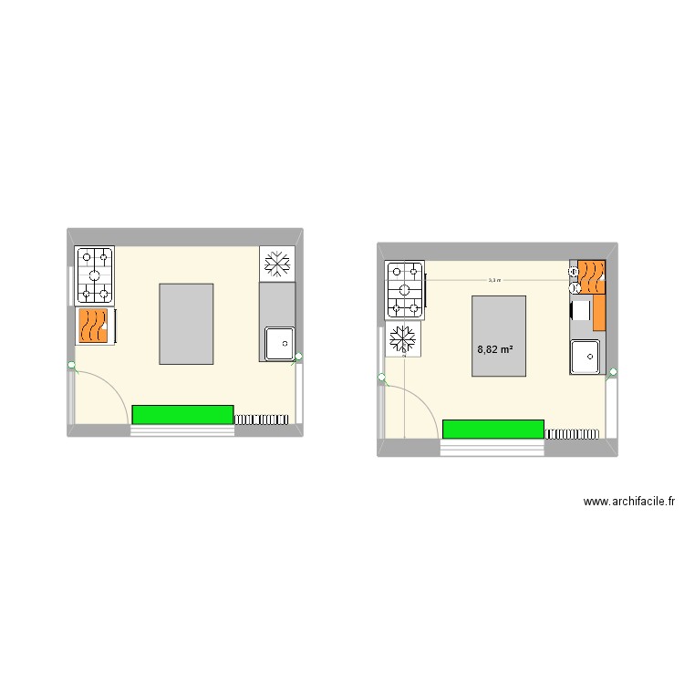 cuisine 4. Plan de 2 pièces et 18 m2
