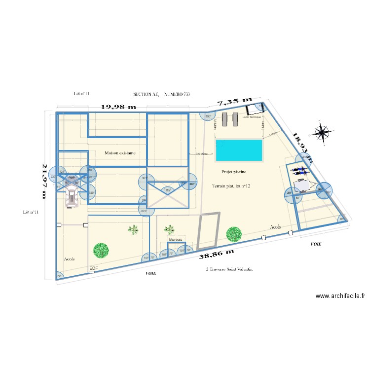  Plan de masse avec ABRI REMORQUE, PLACE PARK, abris bbq. Plan de 9 pièces et 68 m2
