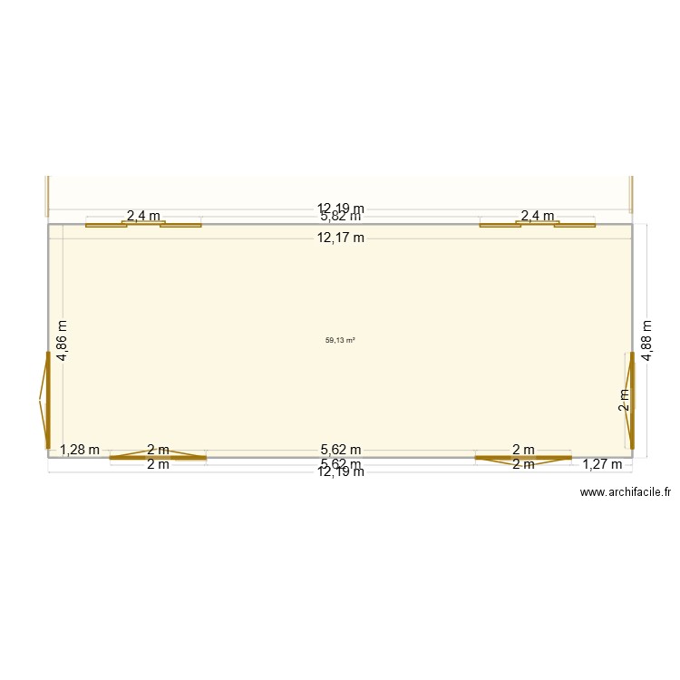 rdc. Plan de 2 pièces et 148 m2