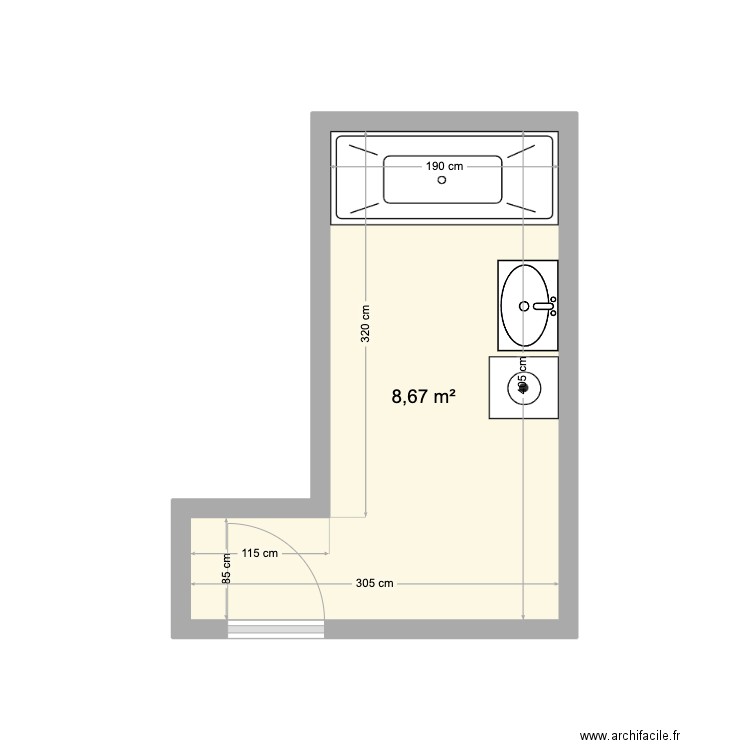 SDB 144. Plan de 1 pièce et 9 m2