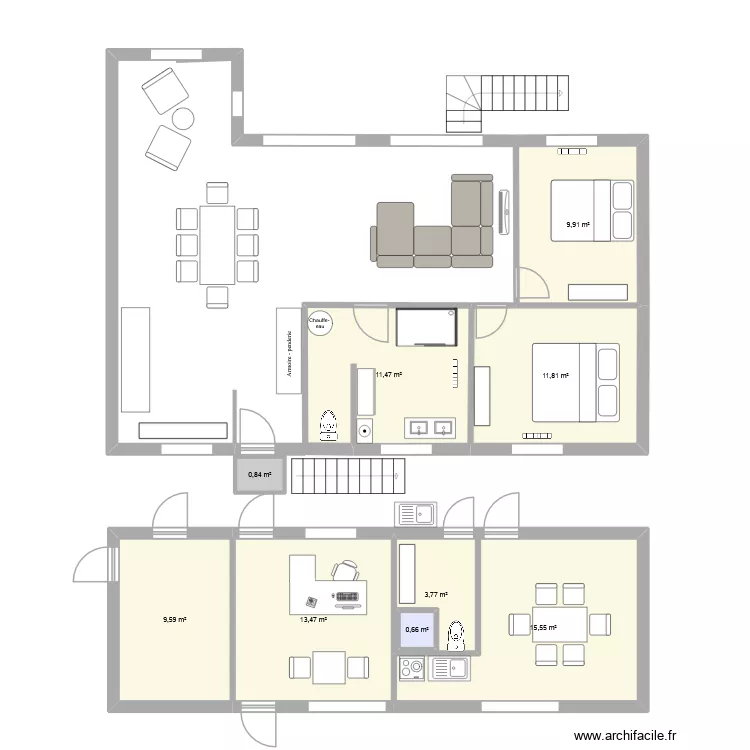 apart. Plan de 9  et 78 m²