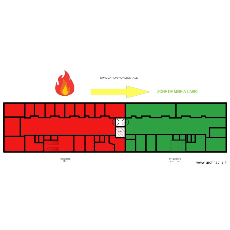 ROSIERS / ELSA 1ER ETAGE EVACUATION. Plan de 42 pièces et 681 m2