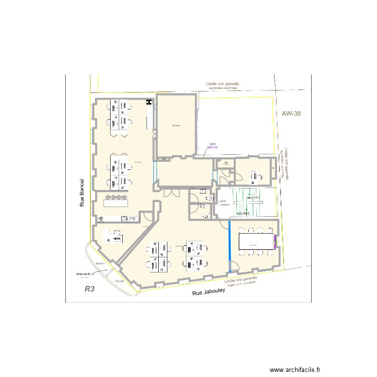 R+3 Open Space 3. Plan de 16 pièces et 200 m2