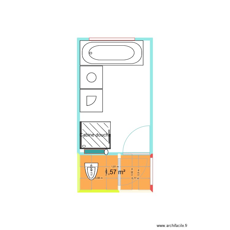 sdb2 2025 avecwc. Plan de 1 pièce et 2 m2