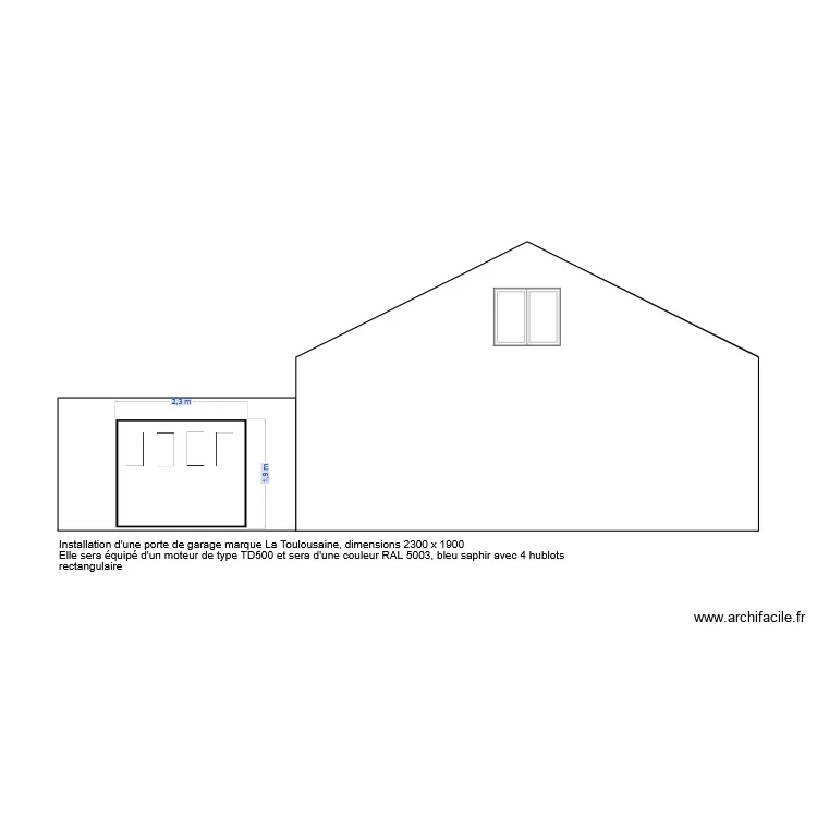 Pignon- garage apr&egrave;s travaux. Plan de 