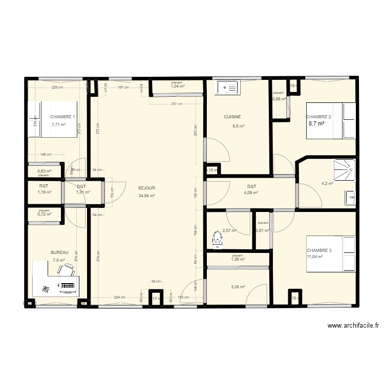 logement de fonction V1. Plan de 24 pièces et 101 m2