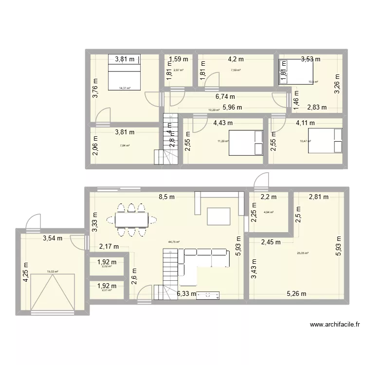 plan 3. Plan de 14 pièces et 169 m²