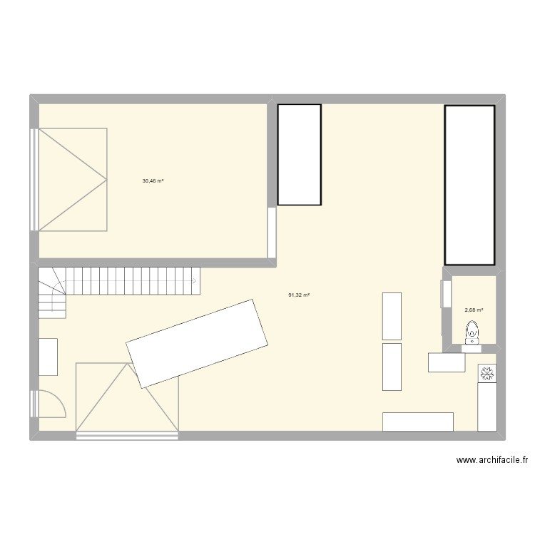 atelier. Plan de 3 pièces et 124 m2