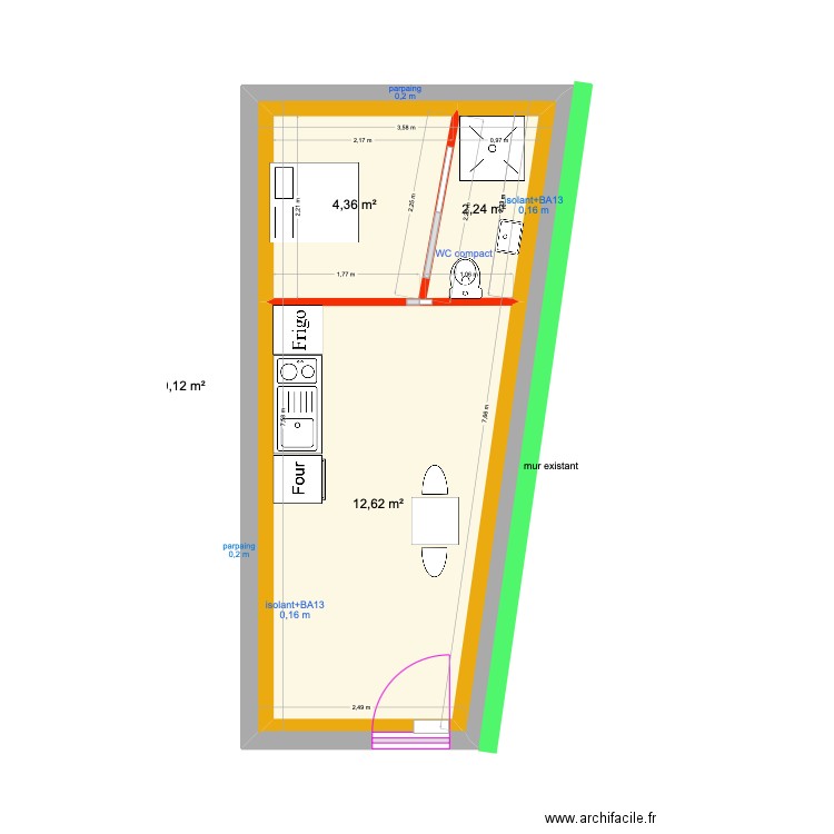 le roux. Plan de 4 pièces et 42 m2