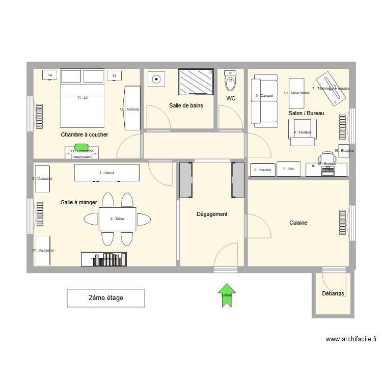 Carmen 2. Plan de 9 pièces et 69 m2