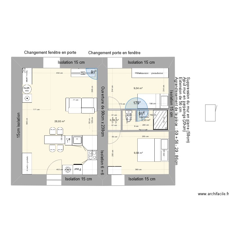 plan nouveau avec isolation et pièces4. Plan de 5 pièces et 52 m2