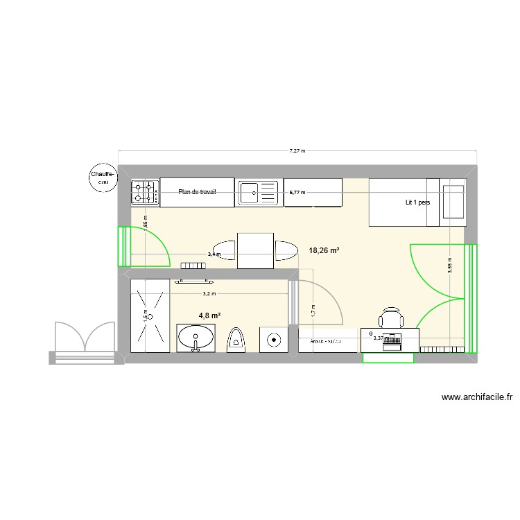 Studio. Plan de 0 pièce et 0 m2