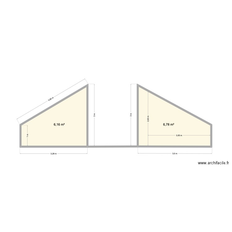 profil chambres sost. Plan de 2 pièces et 13 m2