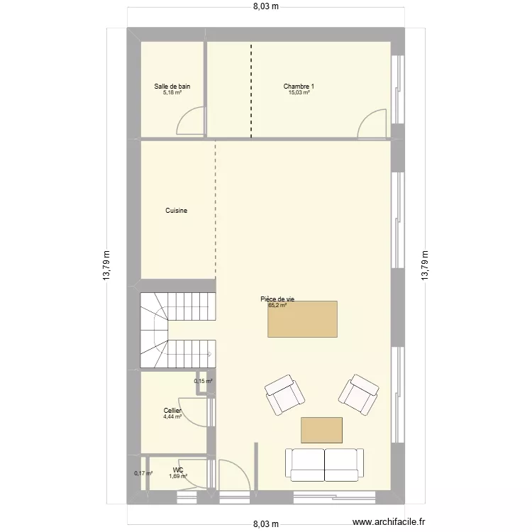 Location M1. Plan de 15  et 136 m²
