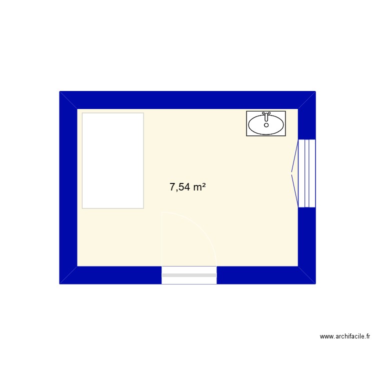 douche. Plan de 1 pièce et 8 m2
