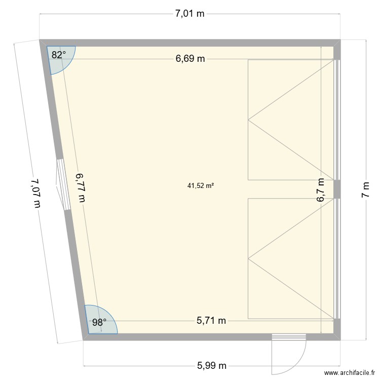Ga2. Plan de 1 pièce et 42 m2
