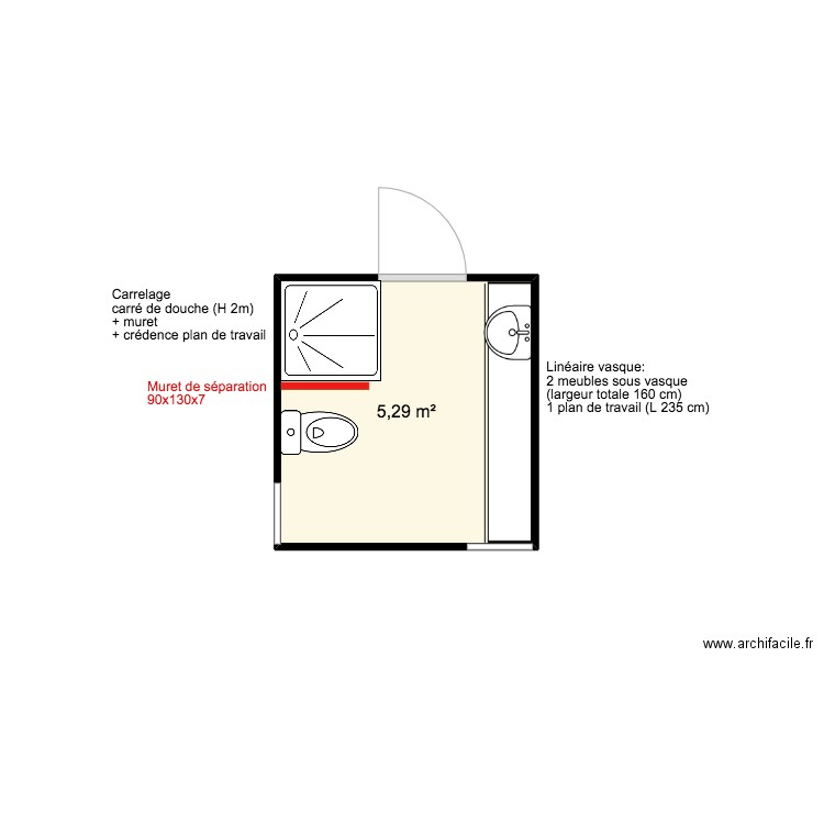 Plan SDB Combles. Plan de 1 pièce et 5 m2