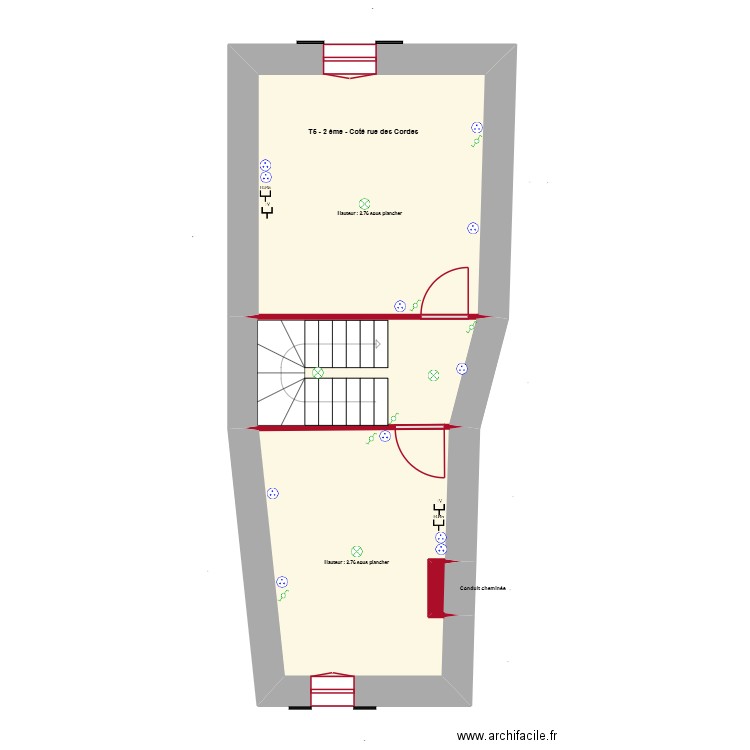 T5 - 2ème - electricité. Plan de 4 pièces et 34 m2