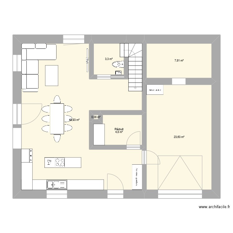 Projet amménagement bas modifié cuisine vers entrée 2. Plan de 6 pièces et 89 m2
