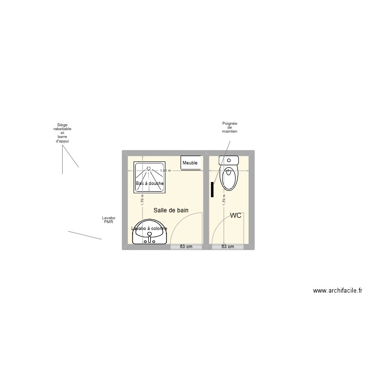 EYCHENNE SDB Existant. Plan de 2 pièces et 4 m2