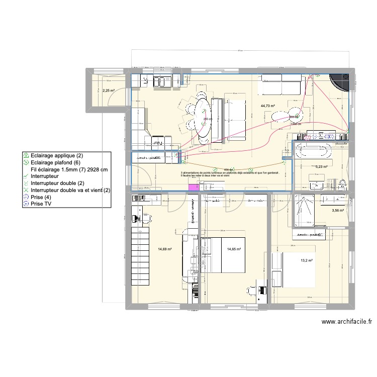 Plan EDL / Cosy & bright / banquette salon. Plan de 7 pièces et 98 m2