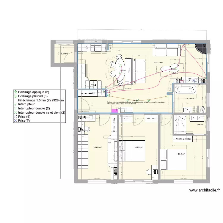 Plan EDL / Cosy & bright / banquette salon. Plan de 