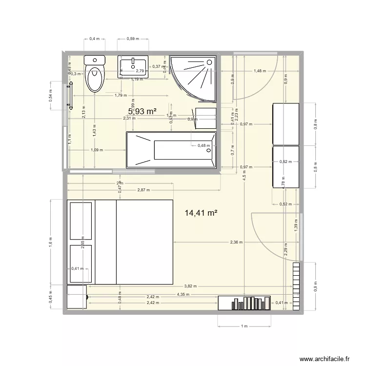 chambre bas_bis. Plan de 2  et 20 m²