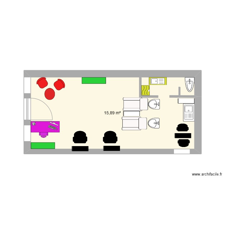 amelia. Plan de 1 pièce et 16 m2