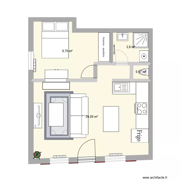 T2 apr&egrave;s travaux. Plan de 