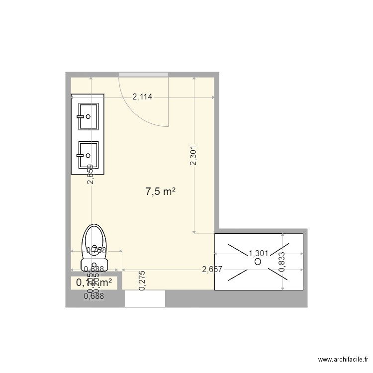 Favard C et F . Plan de 2 pièces et 8 m2