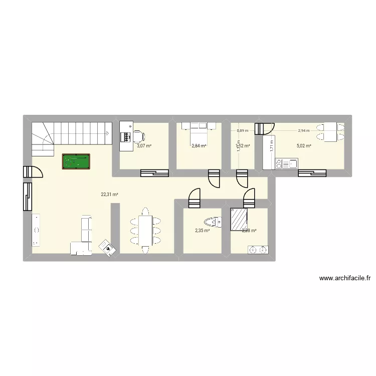 Maison de Noam. Plan de 7  et 39 m²