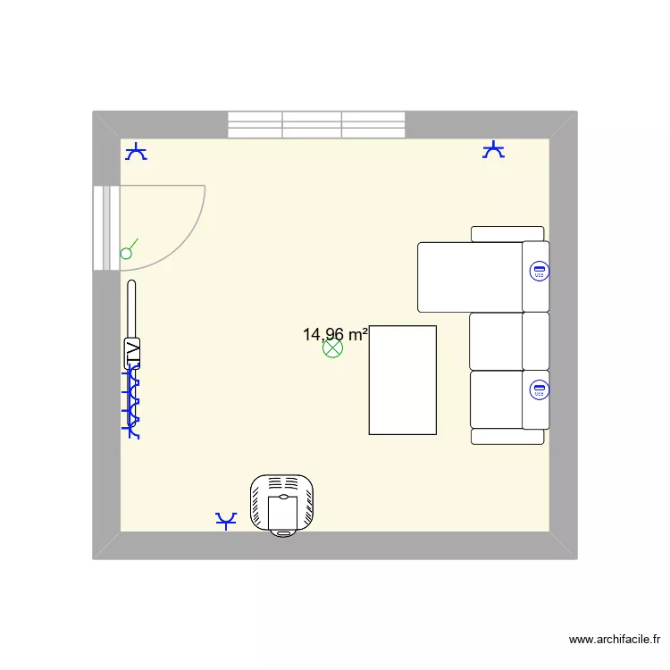 Salon. Plan de 1 pièce et 15 m²